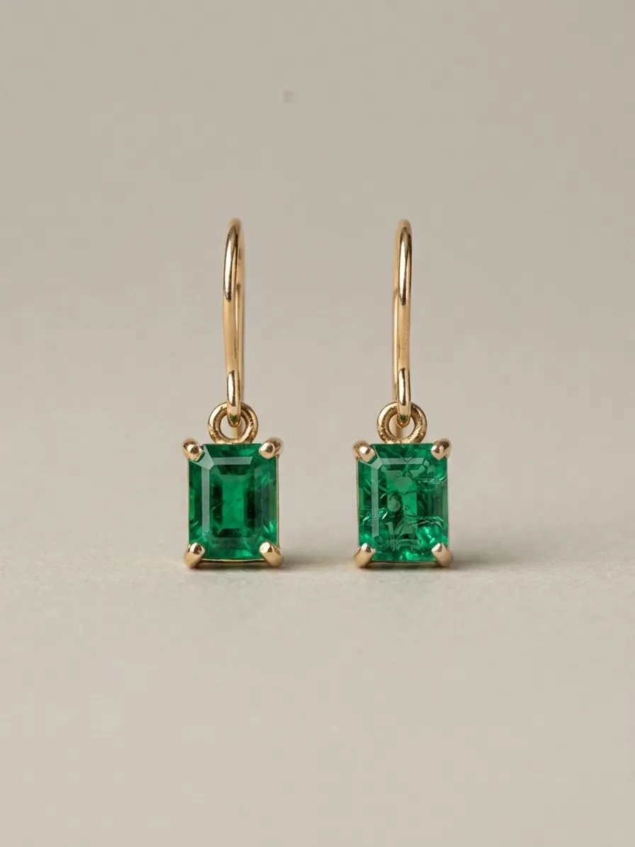 Eye Catcher — Colombian emerald drop earrings, emerald cut, 18k gold