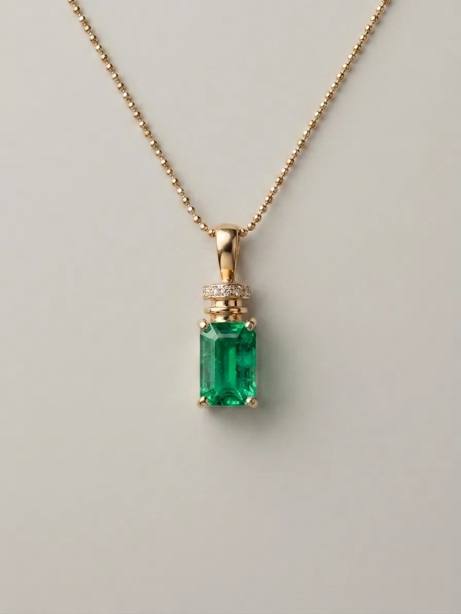Eau de Perfum — Colombian emerald pendant with diamond pavé collar, 18k gold
